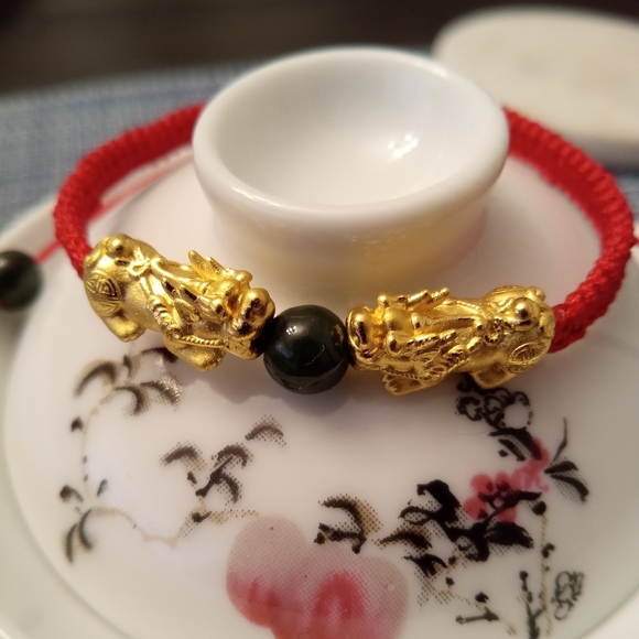 24K Pure Gold Double Pixiu 貔貅 Bracelet - Picture 2 of 13